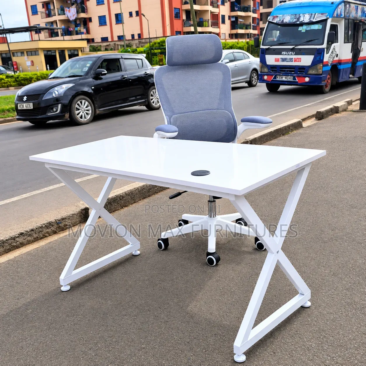 Orthopedic, Modern White Office Desk With Ergonomic Executive Chair