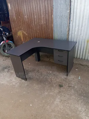 L Shaped Wooden Work Station With 3 Drawers