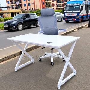 Orthopedic, Modern White Office Desk With Ergonomic Executive Chair