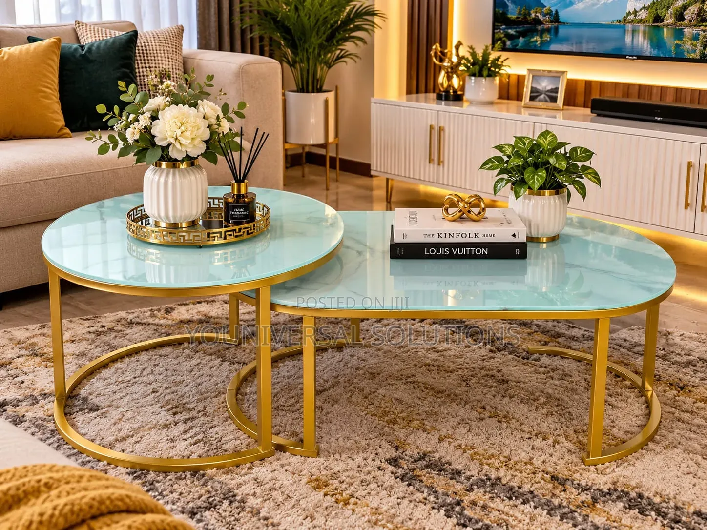 2 in 1 Marble Nesting Coffee Table (Glass Effect)