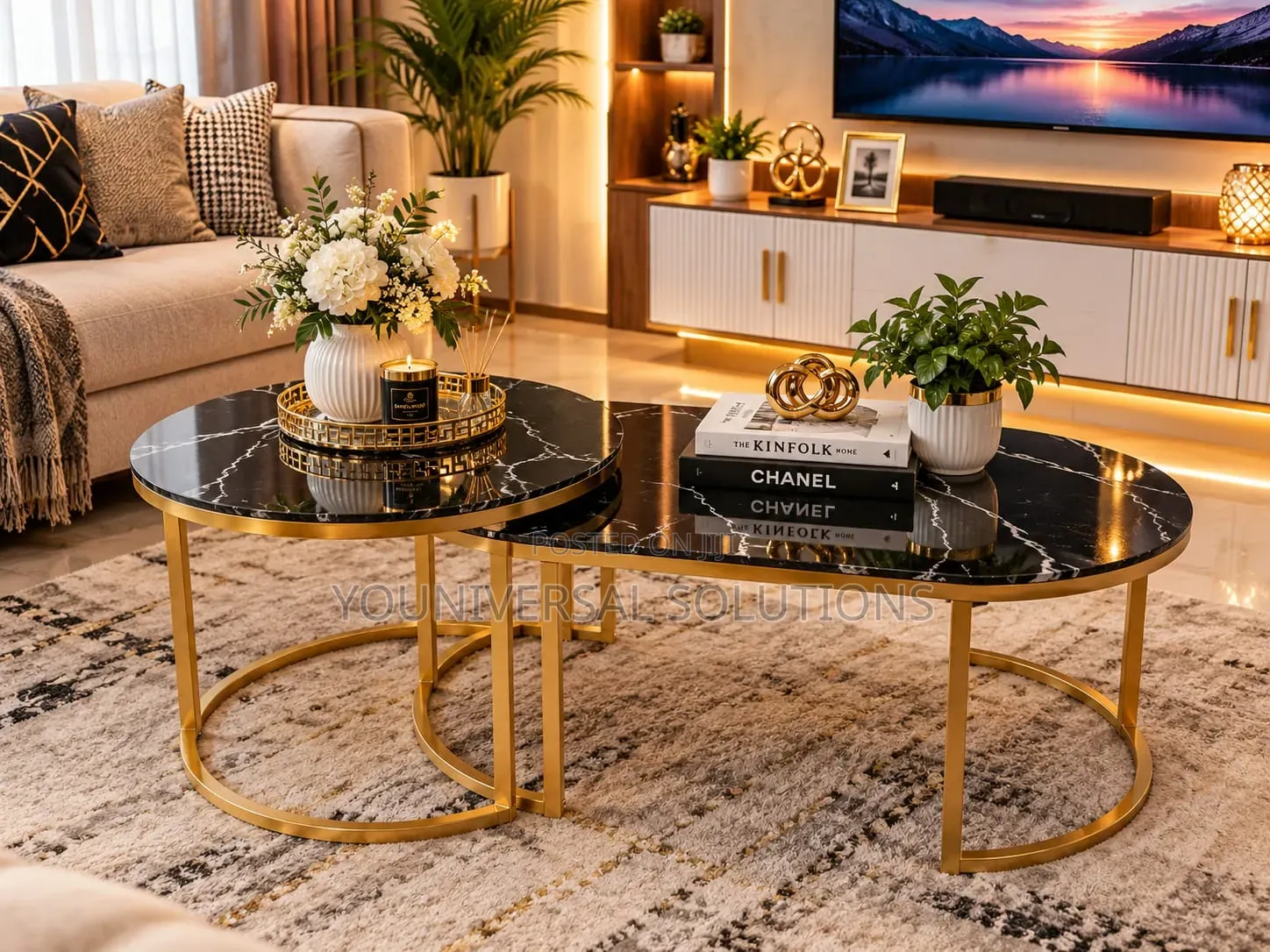 2 in 1 Marble Nesting Coffee Table (Glass Effect)
