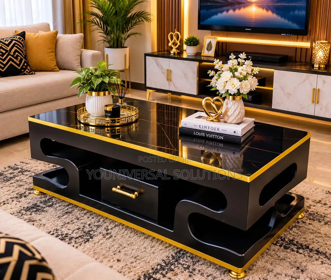 Executive White Coffee Table With Marble Topping