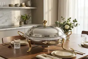 Round Stainless Steel Chafing Dish With Gold Accents (28cm /3l)