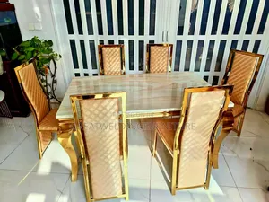 Unique 6-Seater Champagne Beige Dining Set With Beige Marble Top