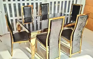 Vintage Style 6-Seater Marbletop Dining Set With Black Chairs A8h