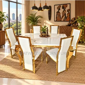 Beautiful White 6-Seater Dining Set With Marble Top D3w