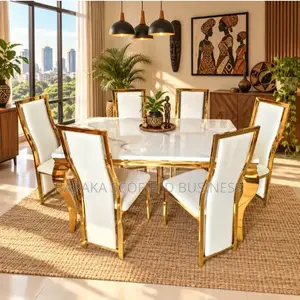 Beautiful White 6-Seater Dining Set With Marble Top D3w