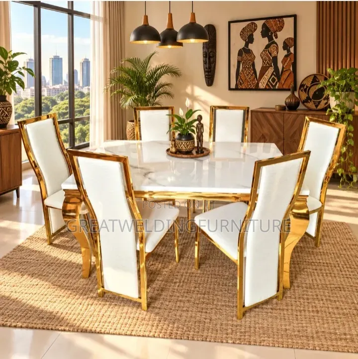 Beautiful White 6-Seater Dining Set With Marble Top D3w