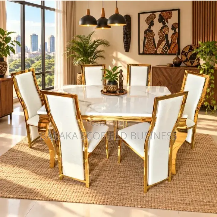 Beautiful White 6-Seater Dining Set With Marble Top D3w