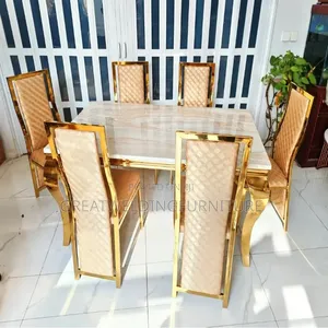 Beautiful White 6-Seater Dining Set With Marble Top D3w