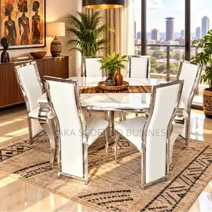 Vintage 6-Seater Dining Set With Marble Top K9hg