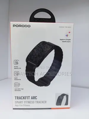 The Porodo TrackFit Arc Smart Fitness Tracker in Black
