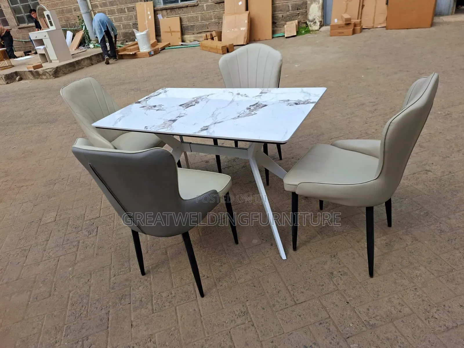 Stylish Quality Four Seater Dining Table Set With Marble Top D3w