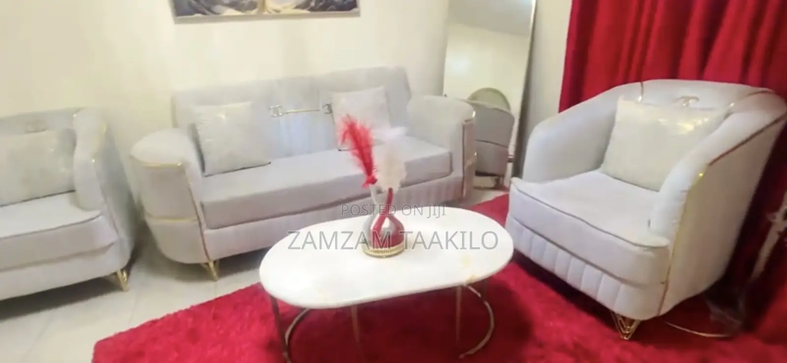 Five Seater Luxury Sofa + Coffee Table + Consel Table With Mirror