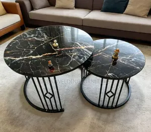 Modern Black and Gold Marble-Effect Glass-Top Nesting Coffee Tables