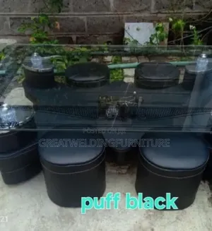 Vintage Black Modern Puff Glass Coffee Table Set 6fd