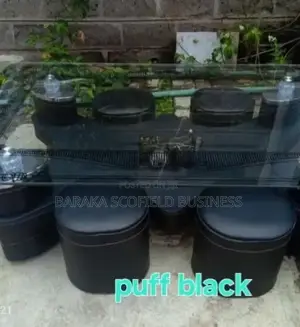 Vintage Black Modern Puff Glass Coffee Table Set 6fd