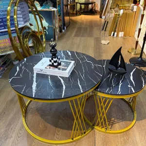 Unique Black Design Modern Luxury 2-in-1 Pure Marble Nesting Tables H5