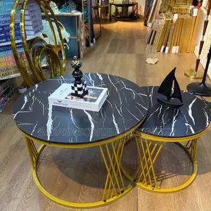 Unique Black Design Modern Luxury 2-in-1 Pure Marble Nesting Tables H5