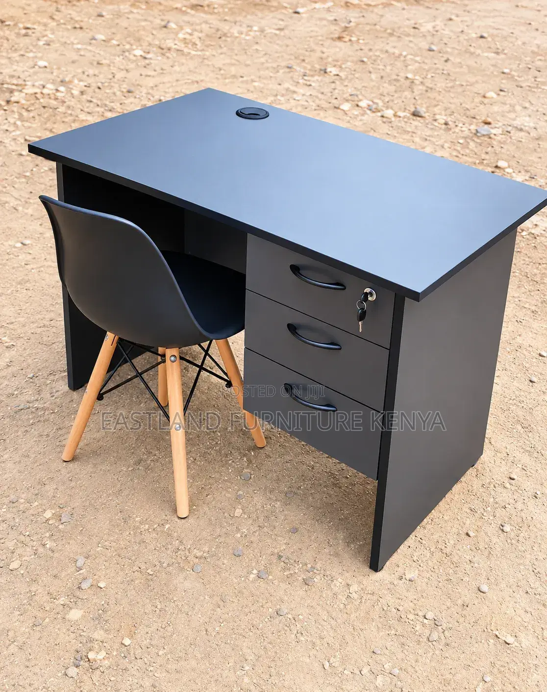 Modern Black Office Desk With 3 Lockable Drawers