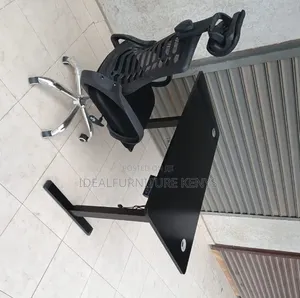 Modern Black Office Workstation Desk With Ergonomic Mesh Chair