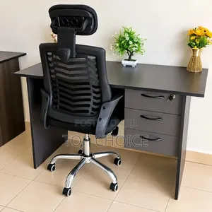 Office Desk With Swivel Mesh Chair (Headrest)