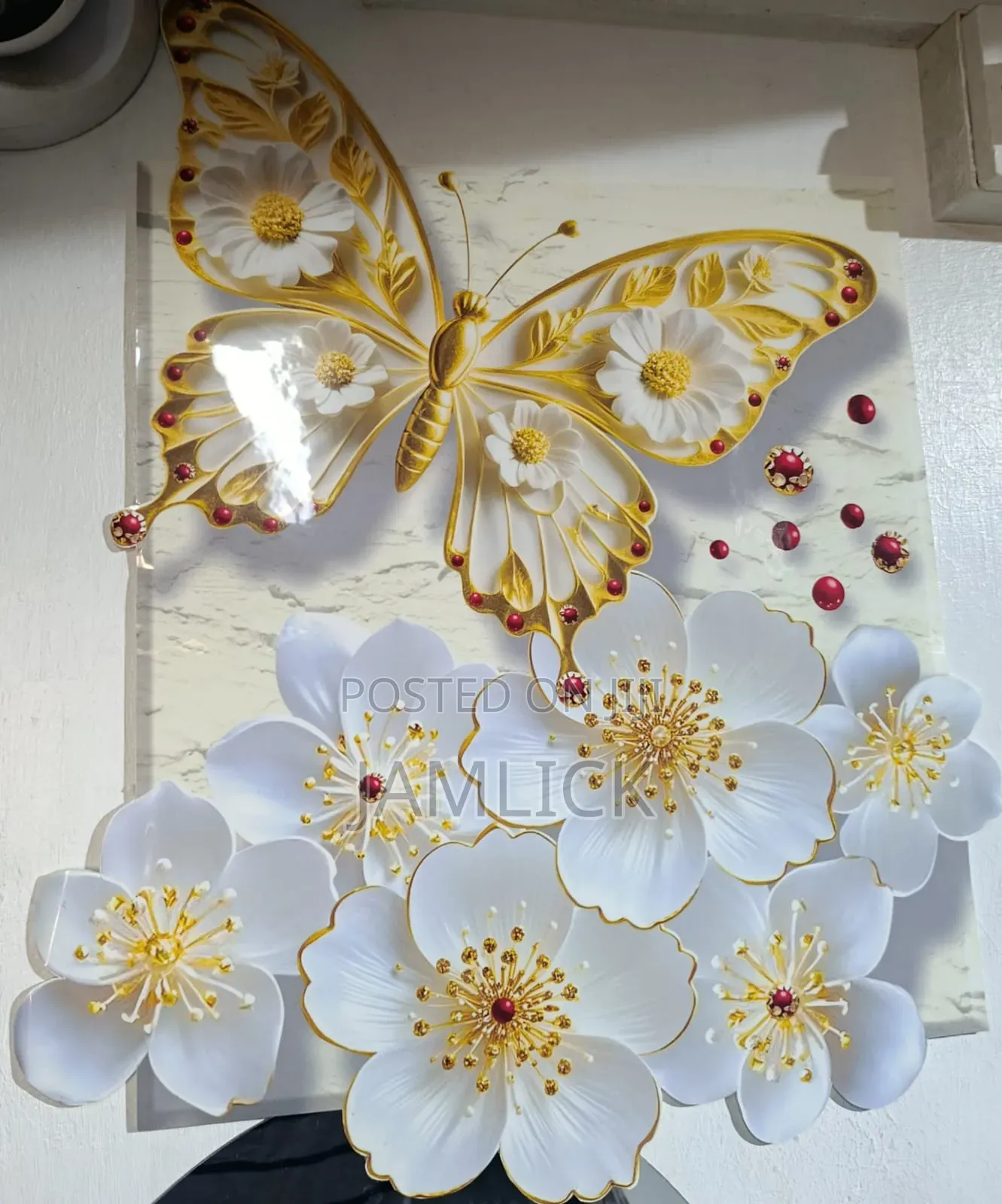 3D Embossed Butterfly & Flower Wall Wallpaper Wall Panels - Hk