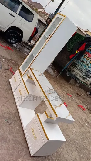 Modern Executive Extended TV Stand With Marble Coating & Shelf Cabinet