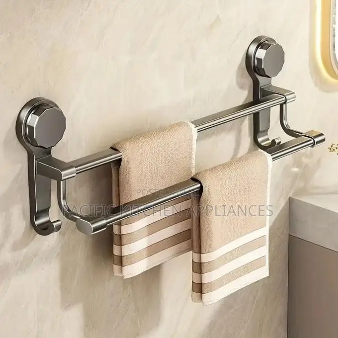 60cm Suction Cup Double Towel Rack, Rust-Proof, No-Drill Wall-Mounted.
