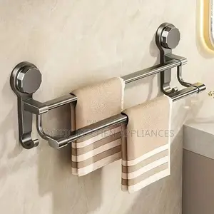 60cm Suction Cup Double Towel Rack, Rust-Proof, No-Drill Wall-Mounted.