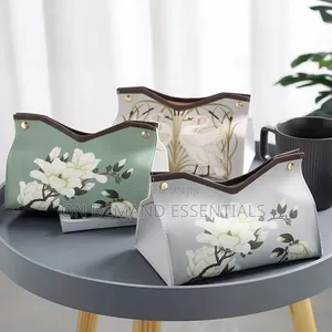 Tissue Box Organizer PU Leather Home Living Room Desktop Drawer