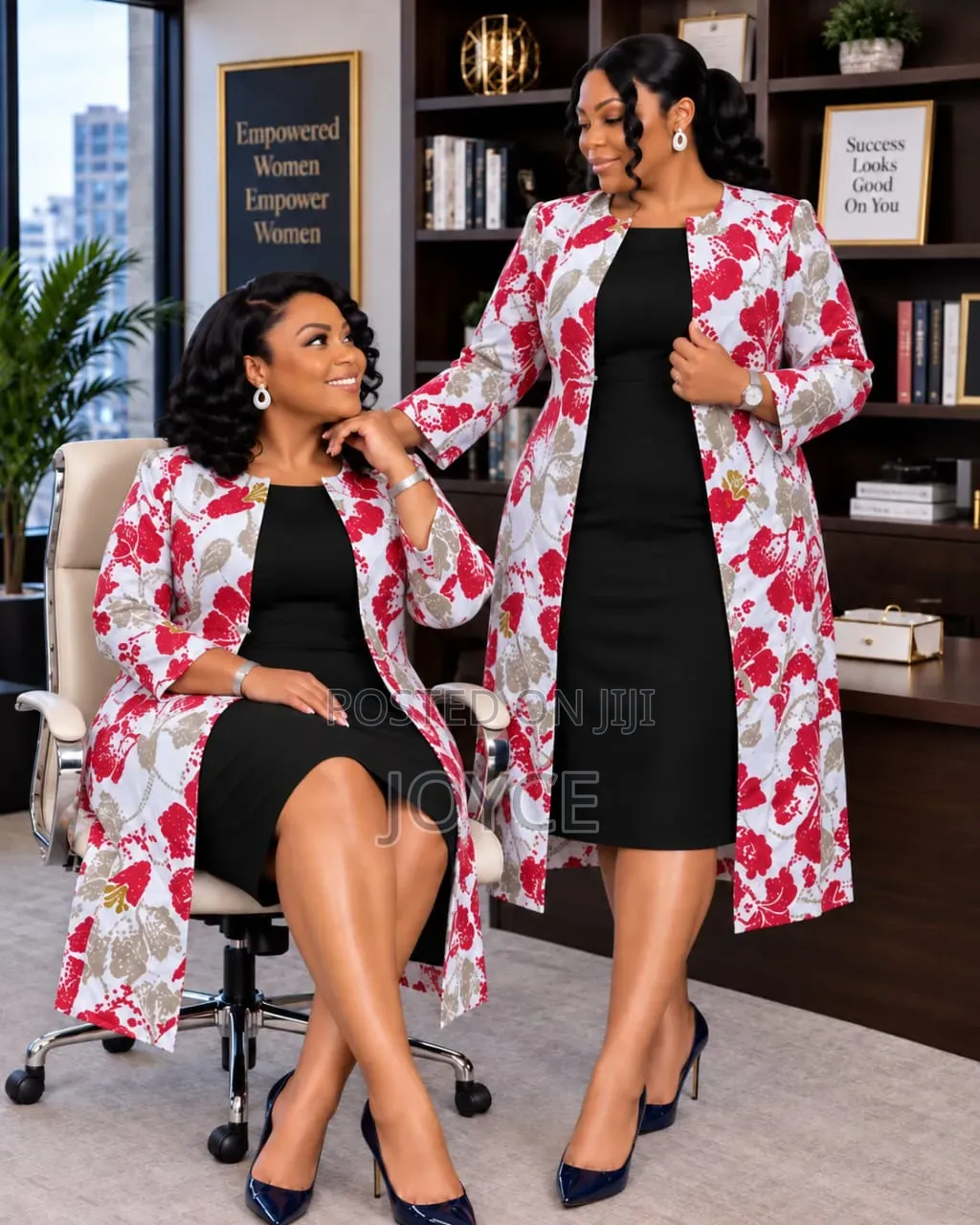 Plain Fitting Dress With Flowered Coat