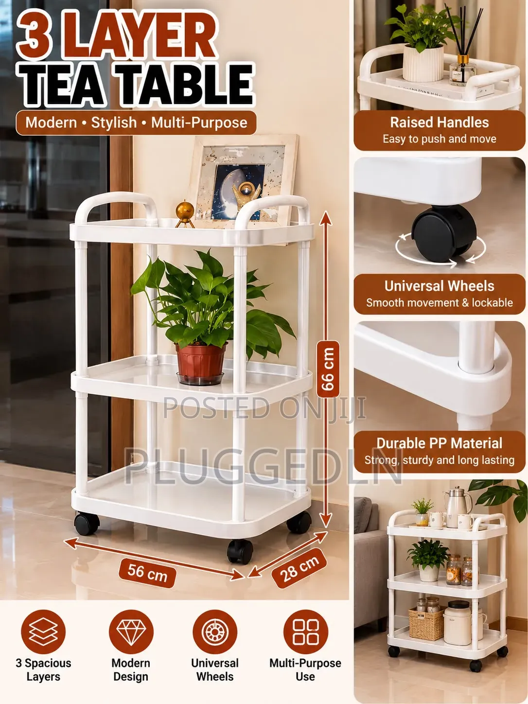 Rotating Storage Utility Cart With Wheels and Multi-Layer