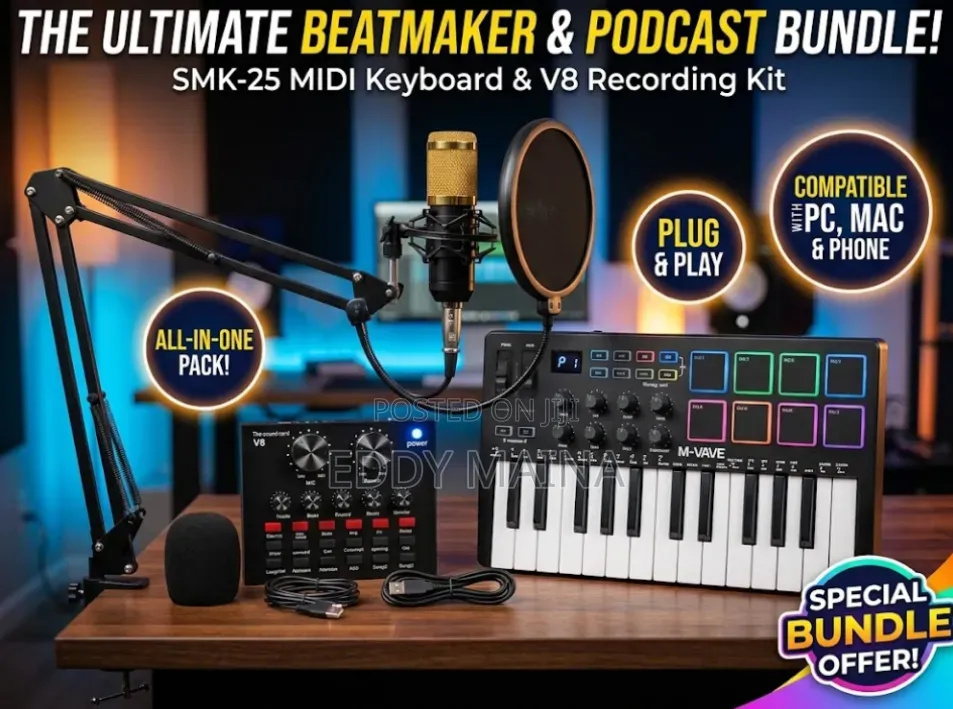 Music Producer Bundle - Keyboard + Microphone + Soundcard + Stand