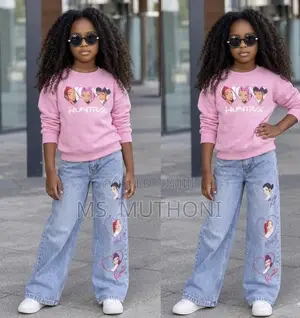 2 PC Sweatshirt & Wide-Leg Character Print Jeans