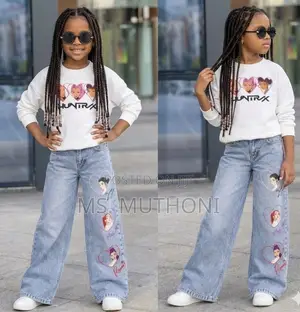2 PC Sweatshirt & Wide-Leg Character Print Jeans