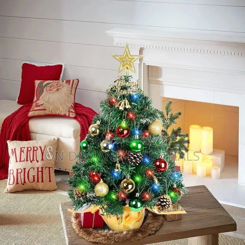 Mini Tabletop Christmas Tree With Decorations and Lights