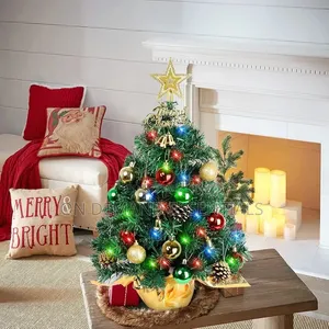 Mini Tabletop Christmas Tree With Decorations and Lights