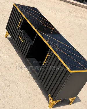 Luxury Black & Gold Fluted TV Stand – Modern Entertainment Console