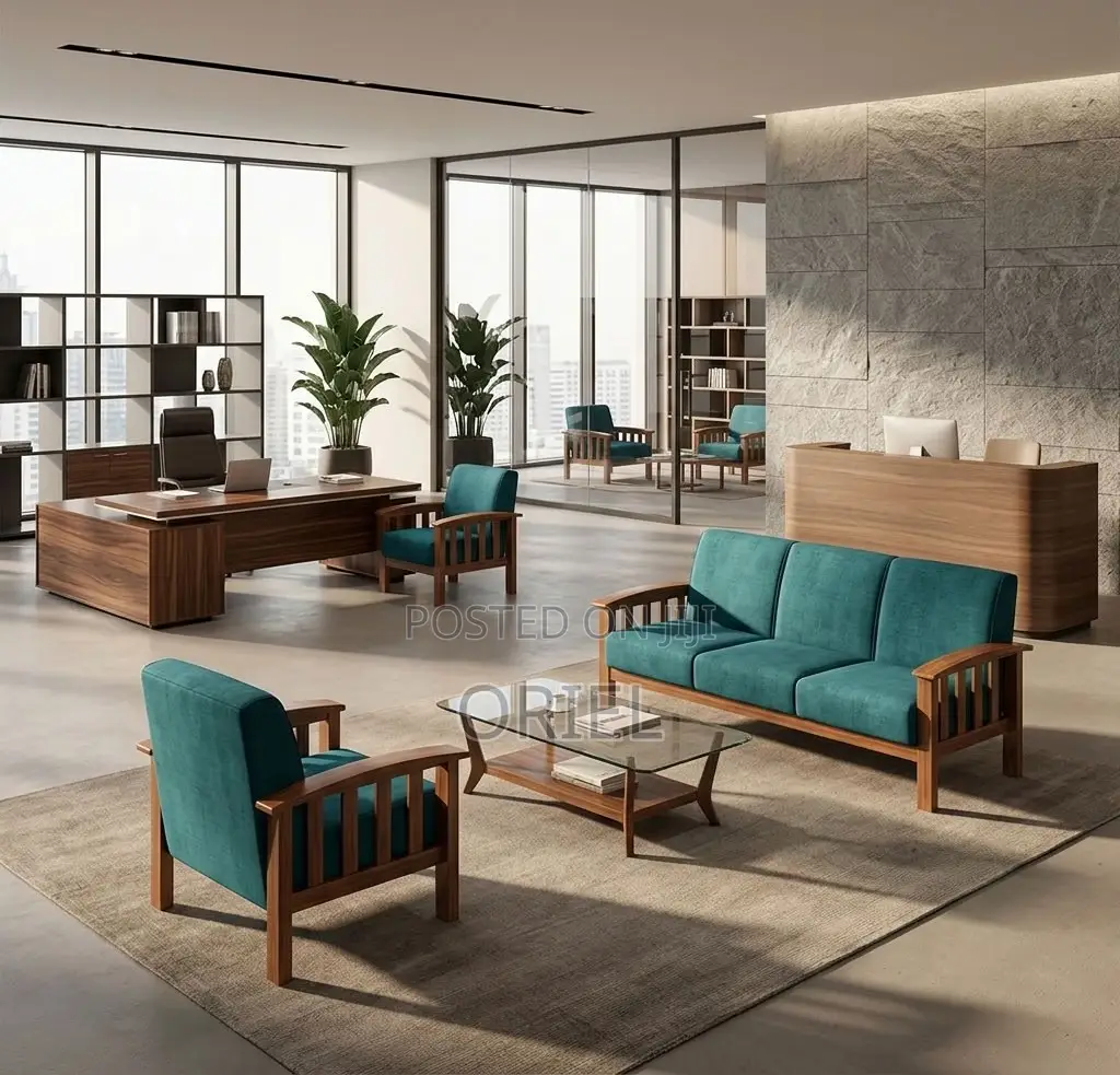 Office Sofa : Green Open Office Sofa - 5-Seater