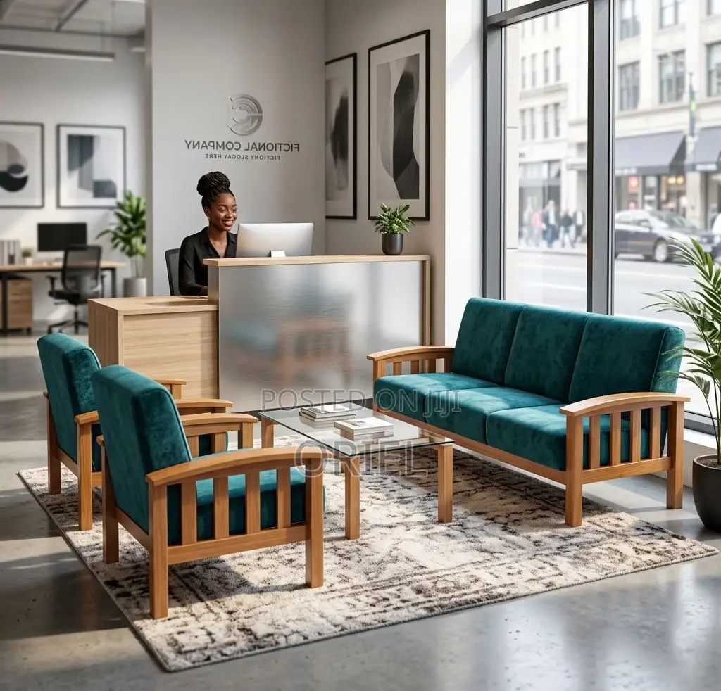 Office Sofa : Green Open Office Sofa - 5-Seater