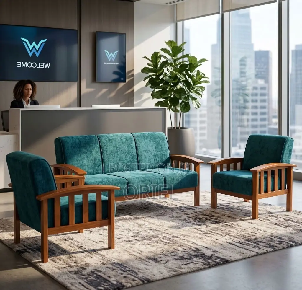 Office Sofa : Green Open Office Sofa - 5-Seater