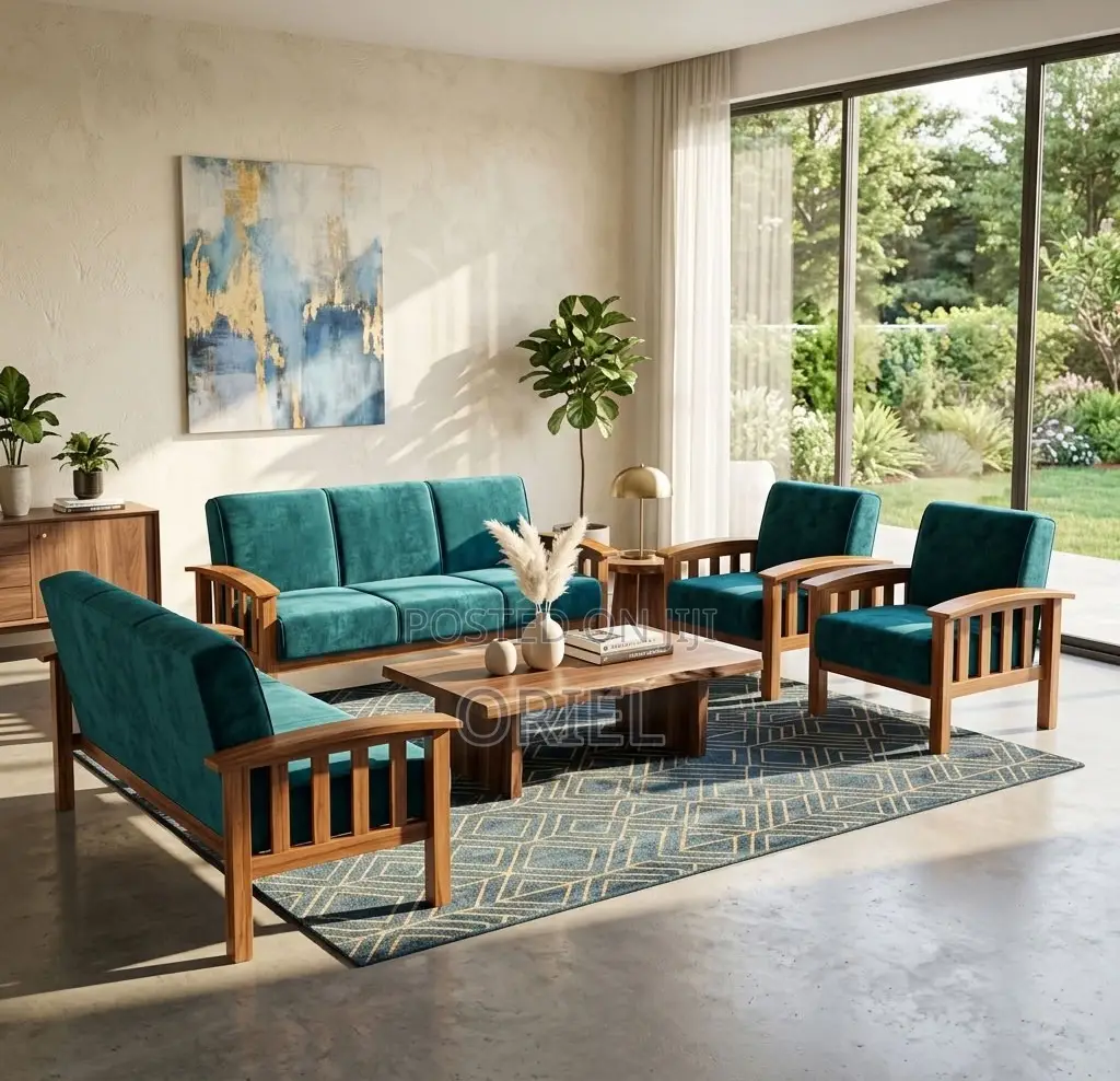 Office Sofa : Green Open Office Sofa - 5-Seater