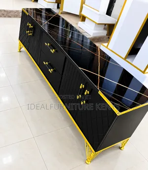Luxury Black & Gold Marble-Effect TV Stand