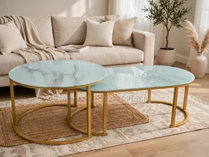 2 in 1 Marble Nesting Coffee Table (Glass Effect) White Sks* 