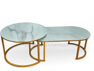 2 in 1 Marble Nesting Coffee Table (Glass Effect) White Sks* 