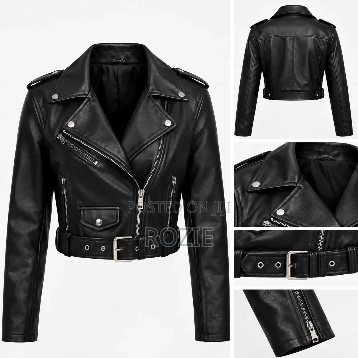 Women’s Black Cropped Leather Jacket – Affordable