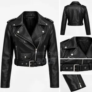 Women’s Black Cropped Leather Jacket – Affordable