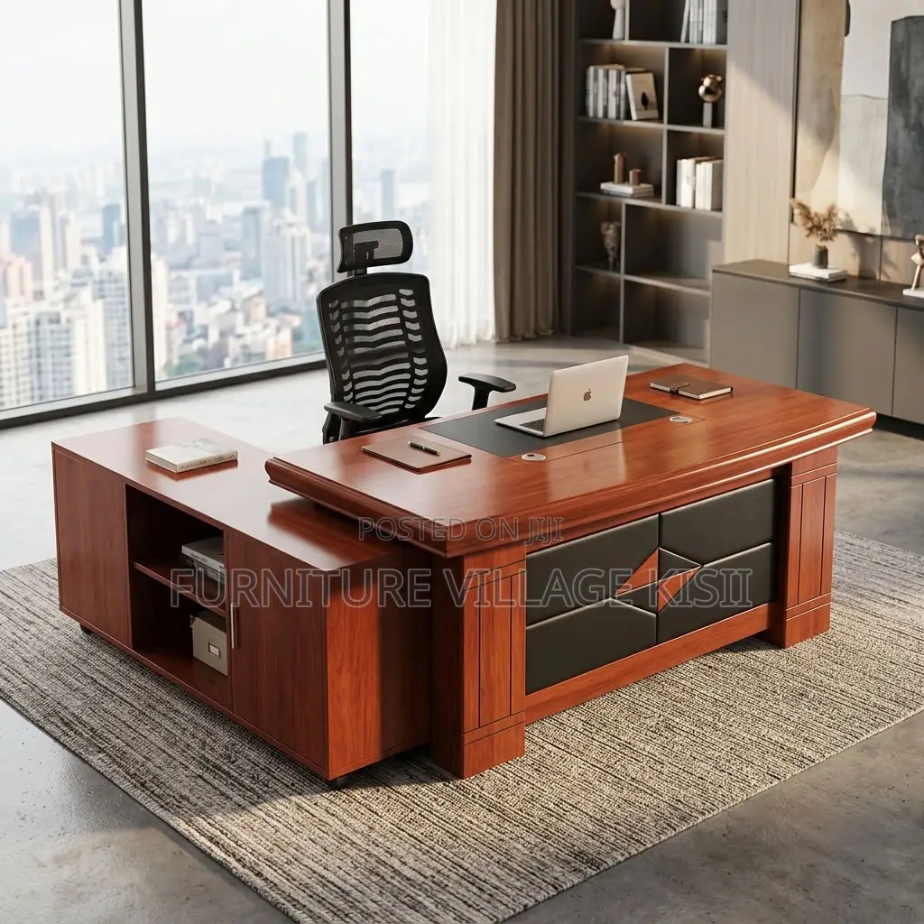 1.4m Mahogany Desk With Side Return