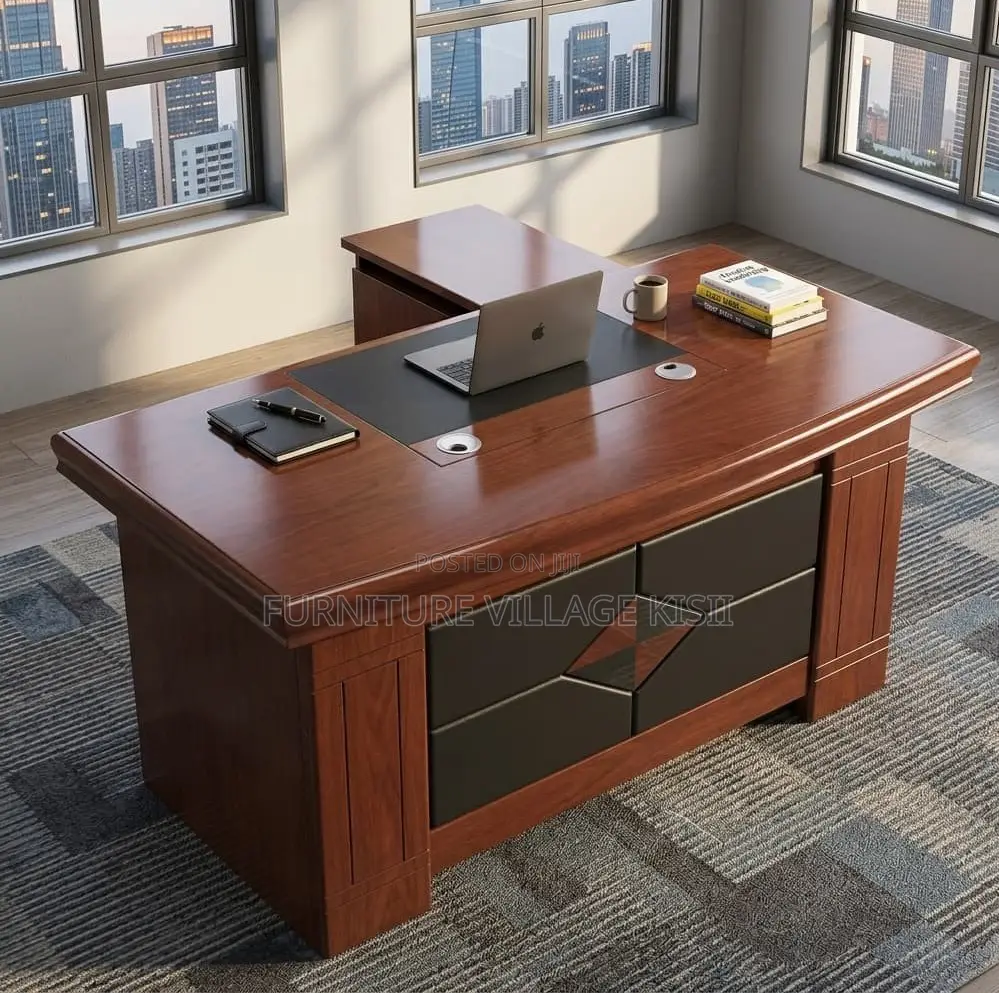 1.4m Mahogany Desk With Side Return